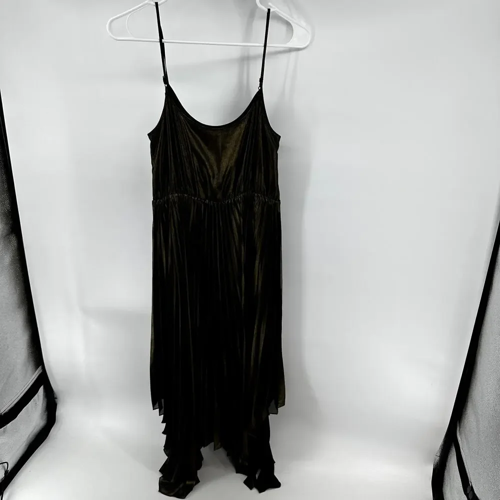 AllSaints Lerin Dress Midi Pleated Sleeveless Asymmetric Draped Metallic Gold S - Picture 5 of 5